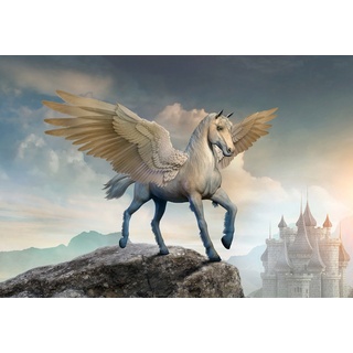 Papermoon Fototapete »PEGASUS-PFERDE TIERE PFERD SCHLOSS PALAST FANTASY DEKO«, bunt