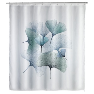 Wenko Anti-Schimmel Duschvorhang Ginkgo, Textil-Vorhang mit Antischimmel Effekt fürs Badezimmer, waschbar, wasserabweisend, mit Ringen zur Befestigung an der Duschstange, 180 x 200 cm