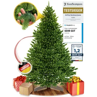 ArtiTree Weihnachtsbaum künstlich [100% Spritzguss] - Naturgetreuer Tannenbaum mit Stabiler Spitze | Nordfichte inkl. FSC zertifiziertem Holzständer & reißfester Tasche (ohne Beleuchtung, 210 cm)