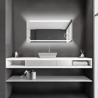 Talos King Badspiegel mit Beleuchtung – LED Badezimmerspiegel 120x60 cm – Wandspiegel mit beleuchteten Kosmetikspiegel – Spiegel mit Lichtfarbe neutralweiß – Lichtspiegel mit Digitaluhr