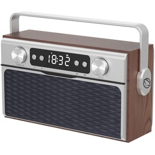 MANTA Retro Radio mit Bluetooth 5.0 - Büro FM-Radio mit 50 Senderspeicherplätzen - 20 W Küchenradio mit LCD Display MP3 - Senioren Radio - Radiowecker Holz - Uhrenradio - Radio Digital Vintage