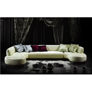JV moebel Chesterfield Ecksofa U-Form Luxus Couch Ledersofa Sofas Weiß Modern weiß