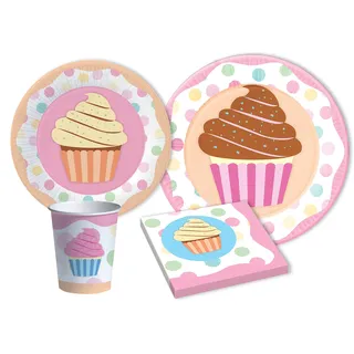 Ciao-Kit Party Cupcake Tisch für 8 Personen (44 Stück Ø23cm, 8 Teller Ø20cm, 8 Plastikbecher 200ml, 20 Papierservietten 33x33cm), Single, Multicolor, S, Y4638