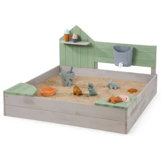 Muddy Buddy Sandkasten , Grün, Hellgrau , Holz , 100x60x100 cm , Fsc, EN 71, Europäischer Sicherheitsstandard , Sitzfläche, mit Holzschutz vorbehandelt , Spielzeug, Holzspielzeug