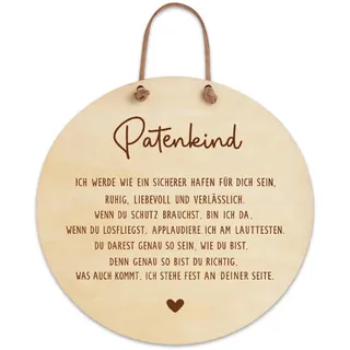 Holzschild Patenkind Taufe Geschenk Konfirmation Geschenk Erinnerung Wanddeko für Jungen Mädchen Patenonkel Patentochter Patensohn Patin Geschenkidee zur Geburt Kommunion rund mit Kordel 15x15 cm