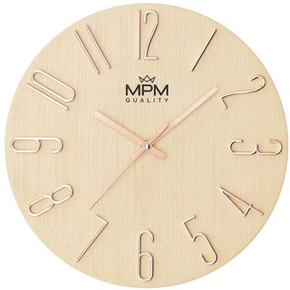 MPM Quality Design Wanduhr, Creme/Gold, Datum-Anzeige, 3D Ziffern, präzises Quarz-Uhrwerk, ∅ 305 mm, Moderne Wand-Deko für Wohnzimmer, Schlafzimmer oder Büro