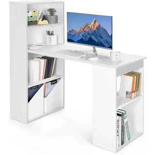 Costway Schreibtisch mit Bücherregal 122 x 56 x 122 cm Weiß