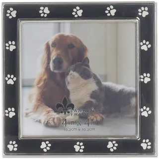 Lawrence Frames Bilderrahmen aus silberfarbenem Metall und schwarzer Emaille, Pfotenabdruck-Design, 10 x 10 cm
