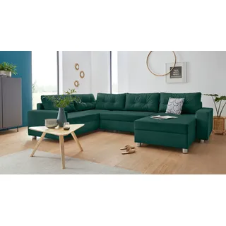 Collection AB Wohnlandschaft Polyester U-Form 3-Sitzer Flaschengrün