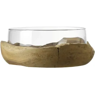 LEONARDO Terra Deko Schale aus Glas mit Teaksockel, handgefertigte, runde Glasschale mit Fuß aus Teak-Holz, ‎Unikat, Höhe: 11 cm, 084411