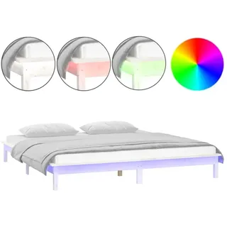 vidaXL Massivholzbett mit LED-Beleuchtung Weiß 120x200 cm - Weiß