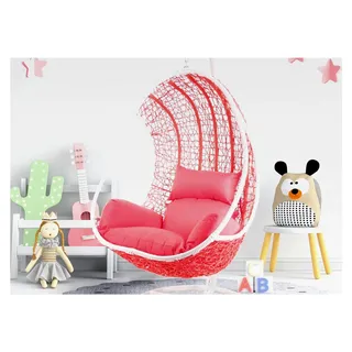 Komplettset: Hängesessel in Pink mit Gestell und Kissen, Poly-Rattan, Schaukel, Lounge weiß, Coral