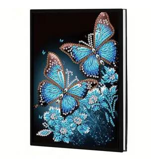 DCIDBEI Diamond Painting A5 Notizbücher Blanko Diamant Malerei Tagebuch Journal Buch Kreuzen DIY Tagesbuch Notizbuch A5 Buch zum Schreiben und Planen Schreibblock Skizzenbuch Schmetterling Blau