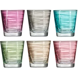 Leonardo Vario Trink-Gläser 6er Set, buntes Gläser-Set mit Muster, spülmaschinengeeignetes Saft-Glas, Wasser-Becher in 6 Farben, 250ml, 047286