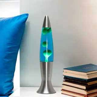 Easylight Lavalampe Aluminium Glas in Silber Blau Grün Wohnzimmer 40 cm hoch G9 inkl. Leuchtmittel Retro Tischlampe Jugendzimmer ANGELINA