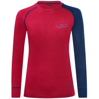 Black Crevice Damen Langarmshirt aus Merino Wolle in 42 - Blood red/Steel Blue I Funktionsshirt atmungsaktiv I Funktionsunterwäsche I Base Layer I Long Sleeve I Skiunterwäsche