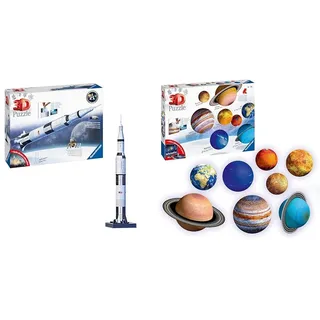 Ravensburger 3D Puzzle 11545 - Apollo Saturn V Rakete & 3D Puzzle Planetensystem 11668 - Planeten als 3D Puzzlebälle