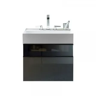 burgbad Yumo Waschtisch inklusive Waschtischunterschrank,Breite: 665mm, Griff G0179, mit Alurahmenfront, SFKL067F3724C0001, Farbe: Hacienda Schwarz Melamin / Hacienda Schwarz Melamin