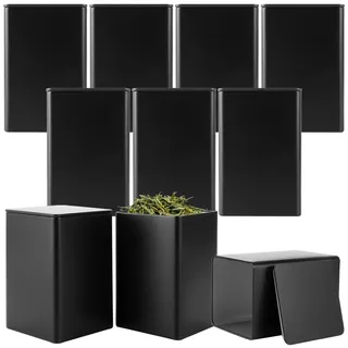 ZOFUN 10 klassische eckige Teedose für losen tee, Tee Vorratsdose, Teedose metall Aromadichte Teedosen Set Tee Aufbewahrung Gewürzdosen (Matt/Grau, 8.5×8.5×13CM)