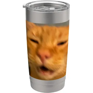 Lustiges orangefarbenes Katzengesicht Meme Humor verschwommenes Foto Doppelwandiger Edelstahl-Thermobecher