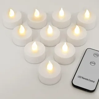 Monzana® Teelichter LED +300H elektrisch flackernd mit Fernbedienung mit Batterien flammenlose realistische Kerzen hell warm weiß 10er Set je 3,7cm