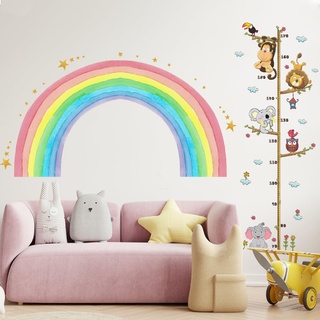 Wandtattoo Kinderzimmer Regenbogen Wandsticker babyzimmer Mädchen für Kind Wandsticker Wandbild Wanddeko Selbstklebend mit Kinder Höhe Diagramm