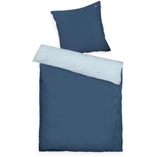 Tom Tailor Satin-Bettwäsche, 80x80 cm + 135x200 cm, 100% Baumwolle, mit Paspel und Logo-Stickerei, mit Reißverschluss, FINE Stripes Dunkelblau, Hellblau (Dark Navy & Sky Blue)