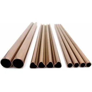 Dinora® Edelstahl Strohhalme - 13er Set - 4x runde ø6mm - 4x herzförmige ø8mm - 2 runde ø12mm - 2x Reinigungsbürsten - Samtbeutel - LFGB Laborgeprüft - Wiederverwendbar - Umweltfreundlich (Roségold)