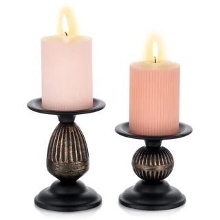 Sziqiqi Vintage Kerzenständer Set Schwarz Metall für Stumpenkerze Retro Matt Kerzenhalter Halter Kerzen Ständer Kerzenleuchter Herzstück Weihnachten Tabelle Ornamente für Kaffee Mantel Kamin Dekor