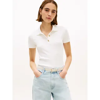 Poloshirt TOMMY HILFIGER "GOLD BUTTON SLIM SS POLO", Damen, Gr. M (40), ecru, Single Jersey, Obermaterial: 100% Baumwolle, unifarben, slim fit, Shirts Poloshirt