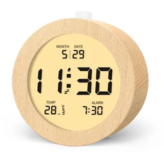 aboveClock Digitaler Wecker, Holz Nachttisch Wecker mit LCD-Anzeige, Temperatur & Datum, Snooze-Funktion, Hintergrundbeleuchtung, ideal fürs Schlafzimmer, 3×AAA Batteriebetrieb (ohne Batterien)