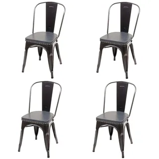 Mendler 4er-Set Esszimmerstuhl HWC-H10e, Küchenstuhl Stuhl, Chesterfield Metall Kunstleder Industrial Gastro ~ schwarz-grau