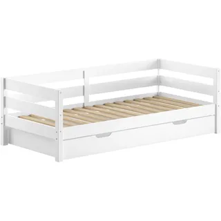 Vipack Daybett "Margrit mit Bettschublade, in zeitlosem Design, universell einsetzbar" Liegefläche 90 x 200 cm, inkl. Rolllattenrost und seitlichem Umbau, stabiles Massivholzbett, wahlweise in 2 Farben erhältlich, weiß, neutral