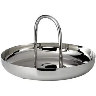 EDZARD Servierschale Apus (Ø 26 cm, H 16 cm), mit Griff | Edelstahl hochglanzpoliert, zum Servieren und Anrichten, Obstschale, Anbietschale mit Henkel, Dekoschale Silber, Tischdeko