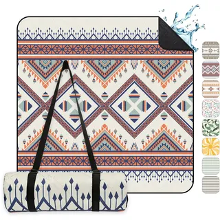 Sekey Boho Picknickdecke Wasserdicht 200x200 cm, Stranddecke Sandfrei | Gepolstert, Dreischichtige Struktur, PEVA-Wasserfestboden, Bindegurt-Trageriemen, geeignet für Picknick, Camping, Strand