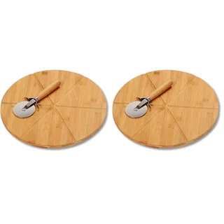 KESPER |Pizza-Teller mit Pizza-Schneider, Material: FSC®-zertifizierter Bambus, Maße: ø 32 cm, Stärke: 1.5 cm, Farbe: Braun | 58462