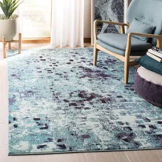 SAFAVIEH Moderner Schick Teppich für Wohnzimmer, Esszimmer, Schlafzimmer - Madison Collection, Kurzer Flor, Türkis und Marine, 183 X 274 cm