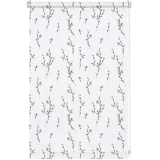GARDINIA Rollo ohne Bohren, Zum Klemmen, Blickdicht, Sichtschutz, Blendschutz, Tageslicht-Rollo für Fenster, Digiprint Weidenkätzchen, Weiß/Dekor, 120 x 150 cm