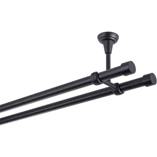 MDEKOR Gardinenstange schwarz 280 cm 2-läufig, 19 mm aus Metall Deckenbefestigung Endstück Kappe