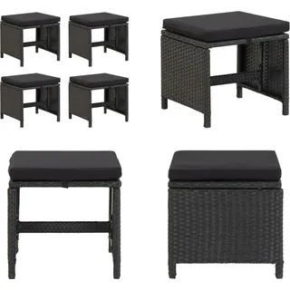 vidaXL Gartenhocker 4 Stk. mit Sitzkissen Poly Rattan Schwarz - Fußhocker - Fußbank - Fußbänke - Fußstütze - Schwarz
