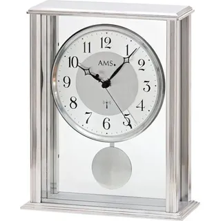 AMS 5190 Tischuhr Funk Funktischuhr mit Pendel silbern modern mit Glas Pendeluhr - Schwarz