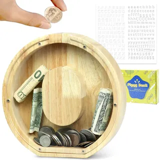 LEcylankEr Spardose Kinder Personalisierte A-Z Alphabet Sparbüchse Holz Spardose Dekoration Kreative groß Sparschwein als Geschenke für Geburtstag, Weihnachten und Thanksgiving (O)
