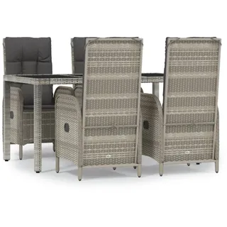 vidaXL 5-tlg. Garten-Essgruppe mit Kissen Grau Poly Rattan - Grau