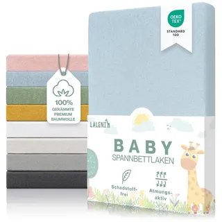 Laleni Premium Spannbettlaken 70x140x15 cm Babybett 2er Set | Oeko-TEX zertifiziertes Bettlaken 70x140 Kinderbett | Kinderbettwäsche 70x140 100% Baumwolle | Spannbettlaken 70x140 cm Baby in Hellblau