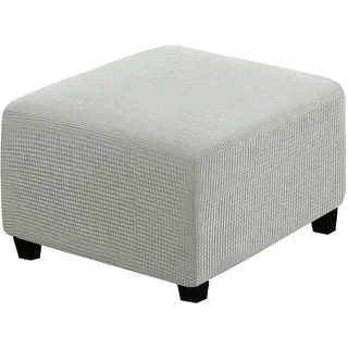 RIRWICM Stretch-Jacquard-Husse für Hocker (Ottomane) – quadratisch, weich, dick & rutschfest; abnehmbar & waschbar; Möbelschutz für Falt- oder Aufbewahrungshocker(Hellgrau)