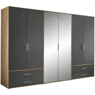 Roller Boxxx Kleiderschrank, Graphit, Eiche Artisan, Holzwerkstoff, 5 Fächer, 4 Schubladen, 305x207x58 cm, Schlafzimmer, Kleiderschränke, Drehtürenschränke