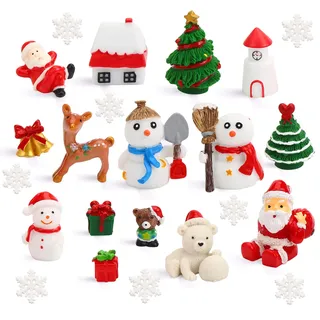 DIYASY Mini-Weihnachtsfiguren, 30 Stück, Kunstharz, Weihnachtsmann, Schneemann, Elch, Ornamente, Set für Heimwerker, Weihnachten, Feengarten und Schneekugeln