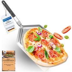 HONH - Pizzaschieber Edelstahl - Extra große Schaufel (33 x 38 cm) - Premium Pizzaschaufel mit extrem stabiler Form und praktisch faltbarem Griff - Pizzaheber für Pizzastein