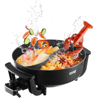 VEVOR elektrischer Hot Pot 1360 W 5 L Shabu-Shabu-Topf mit zwei Geschmacksrichtungen, antihaftbeschichteter Elektroherd mit Trennwand, Klarglasdeckel, Temperaturregelung, Hot Pot für 6–10 Personen