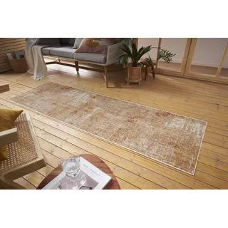 Nouristan Gizeh In- & Outdoor Teppich Flachgewebe – Modernes Design, Vintage Optik, Used Look, Waschbar, Wetterfest & UV-beständig für Balkon, Terrasse, Garten, Wohnzimmer – Creme Rot, 75x200cm